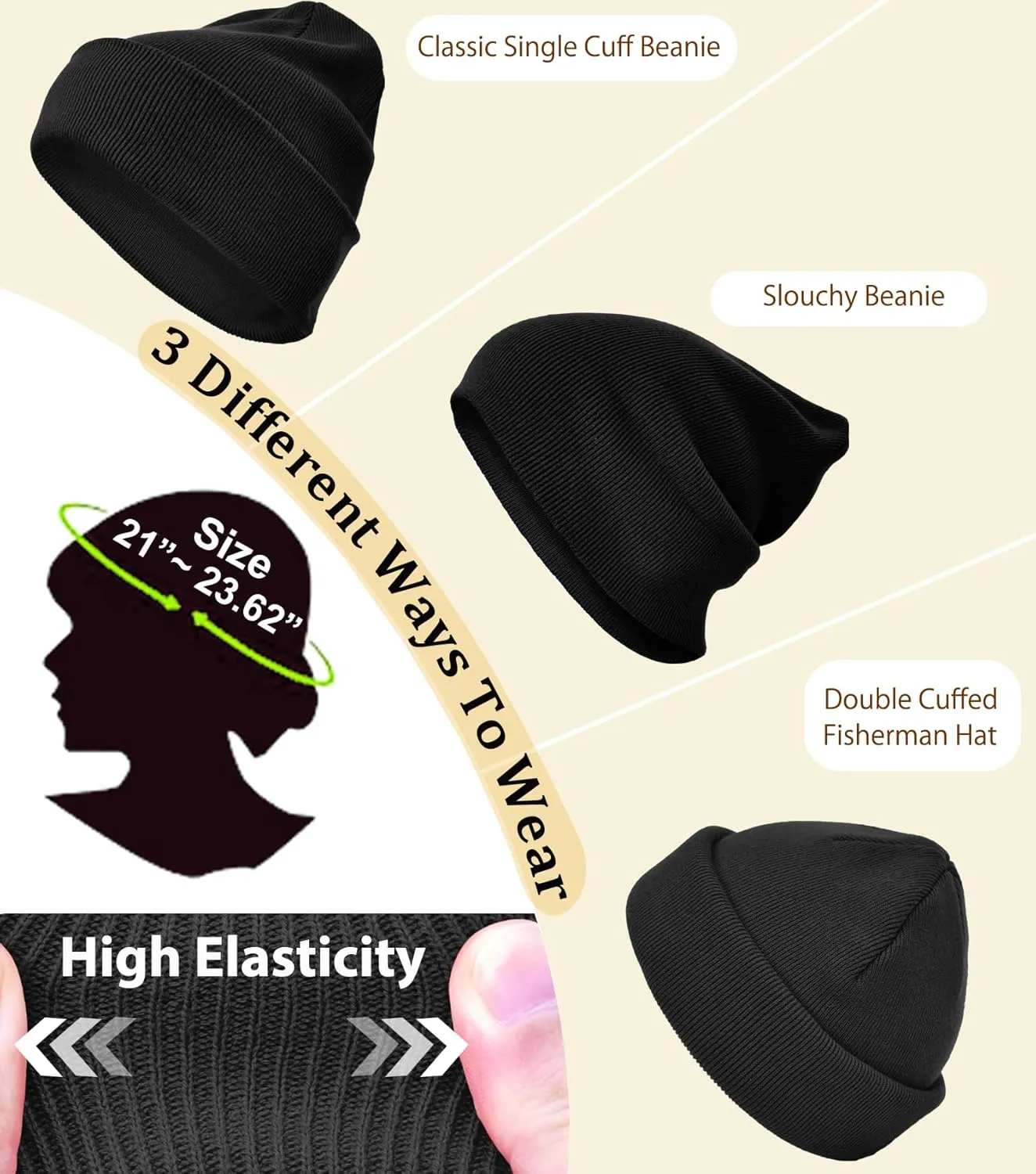100% Cotton Beanie Hat Knit Winter Hats for Women Men, Slouchy Beanies Cuffed Skull Cap Womens Warm Ski Hat
