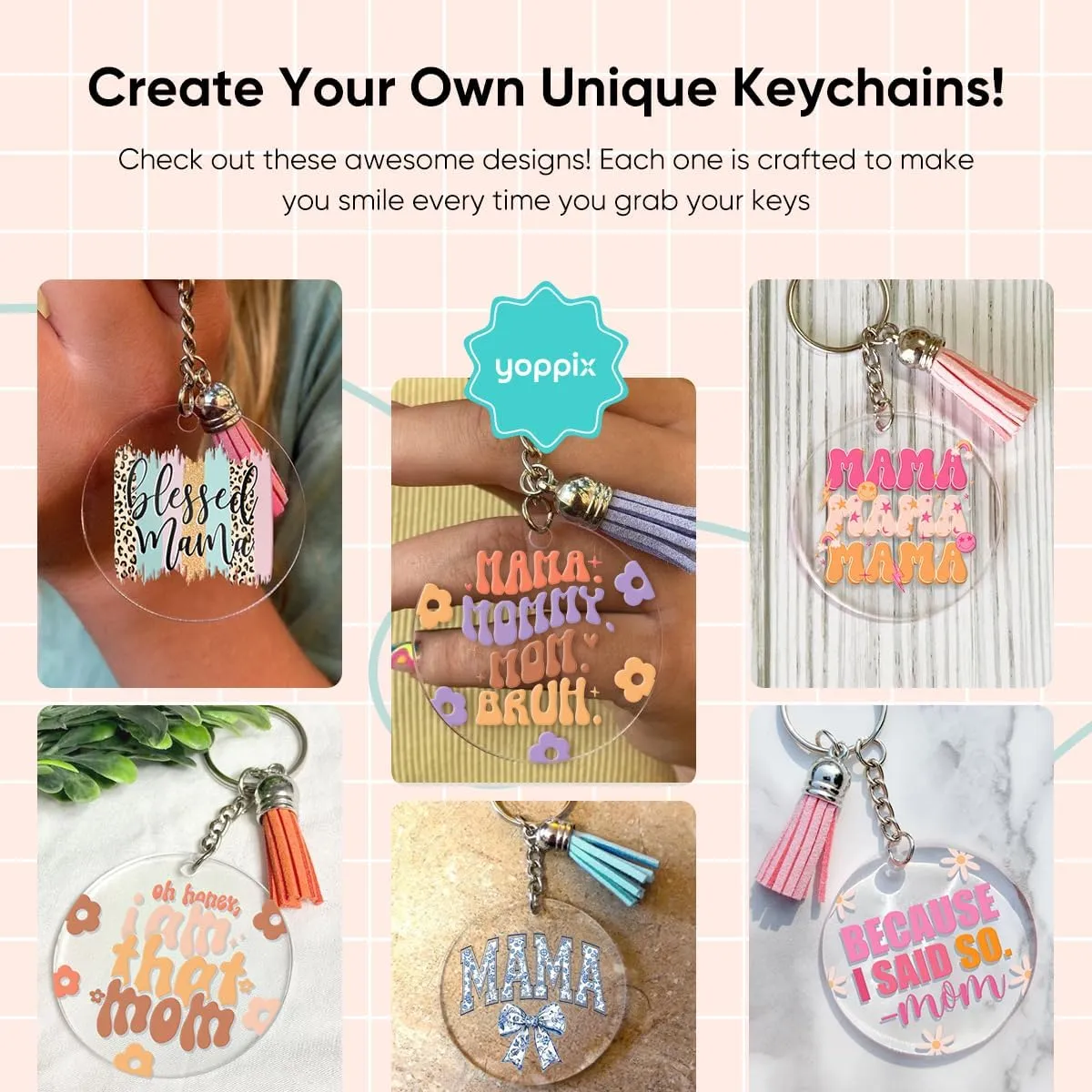 140 PCS Acrylic Keychain Blank Set, Mama Double-Sided UV DTF Stickers Acrylic Keychain Making Kits for Vinyl DIY Craft Project