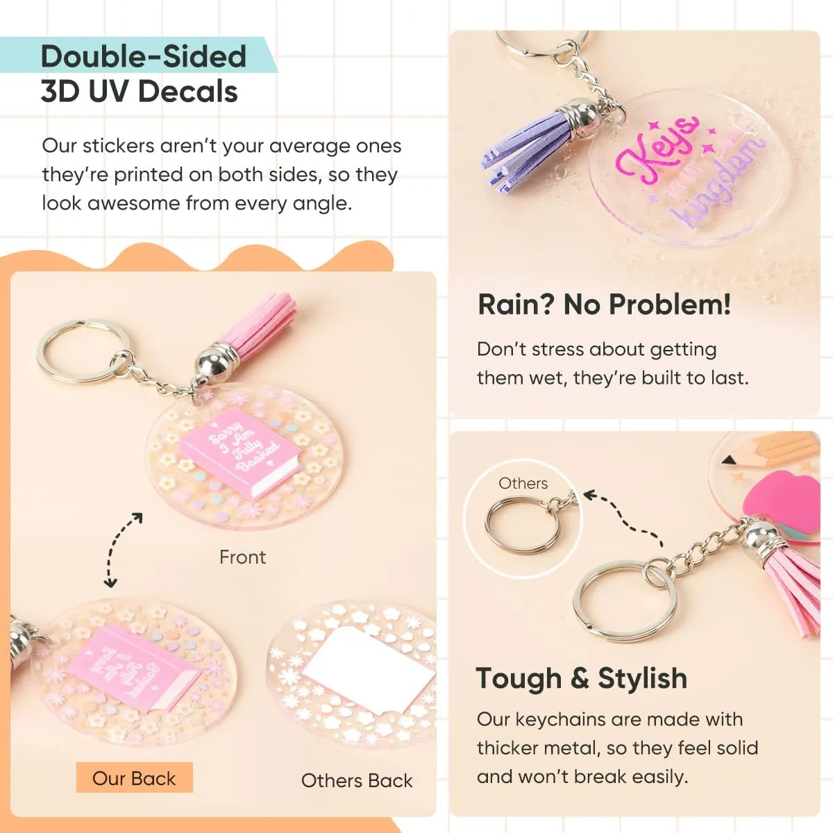 140 PCS Acrylic Keychain Blank Set, Mama Double-Sided UV DTF Stickers Acrylic Keychain Making Kits for Vinyl DIY Craft Project