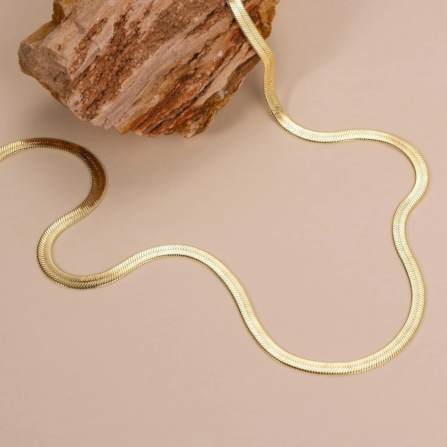 14K Gold Necklace for Women Non Tarnish 4mm Snake Chain for Women Herringbone Gold Necklace for Mens Necklaces Chain 16" - 26 "