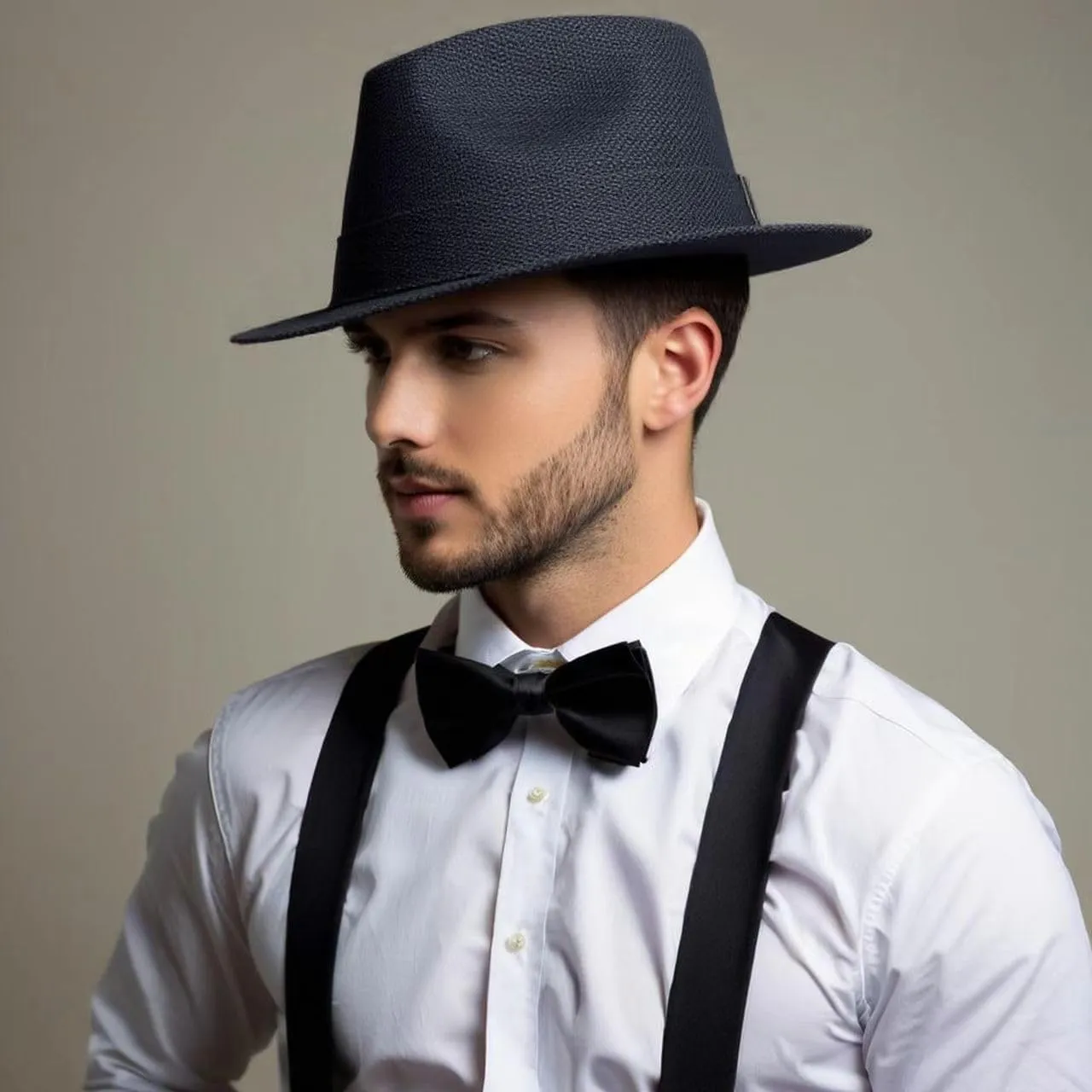 1920s Mens Costume Fedora Hat Gatsby Gangster Accessories Suspenders & Pre Tied Bow Tie