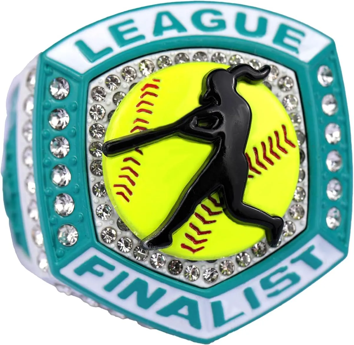 2 pcs 10 pcs Pack Date 2025" on Sides League Softball Home Plate White Teal Series Championship Trophy Ring Size 9.5