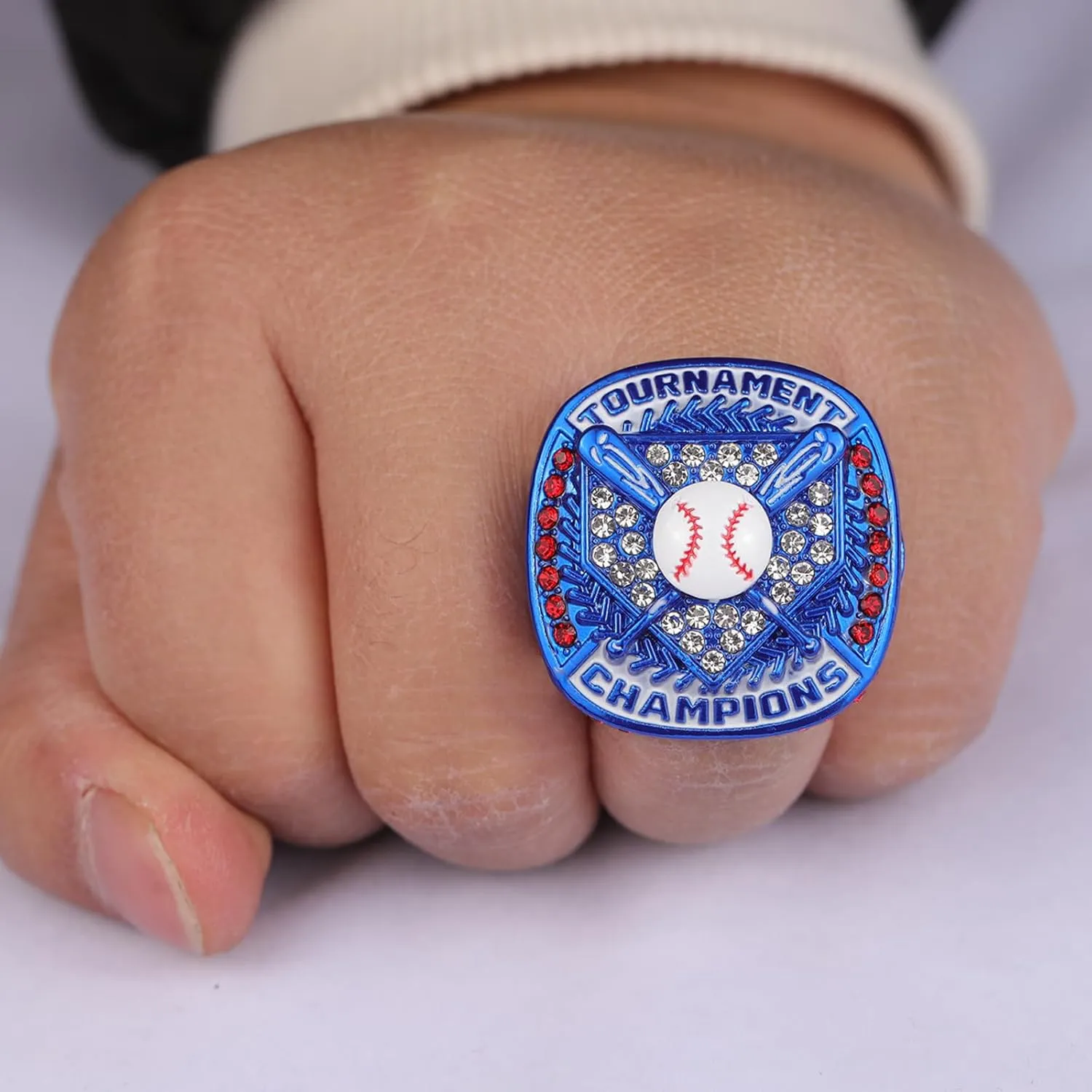 2 pcs, 12 pcs Pack Baseball Tournament Blue Championship Ring Trophy on Side Size 9