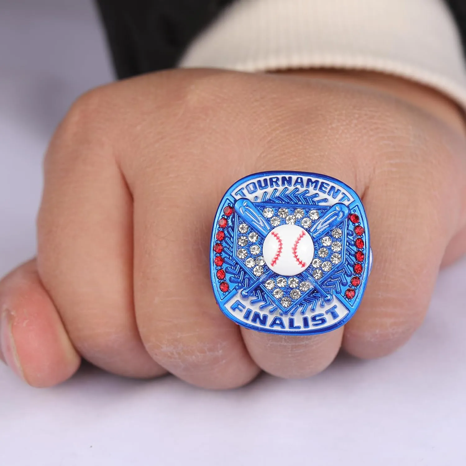2 pcs, 12 pcs Pack Baseball Tournament Blue Championship Ring Trophy on Side Size 9