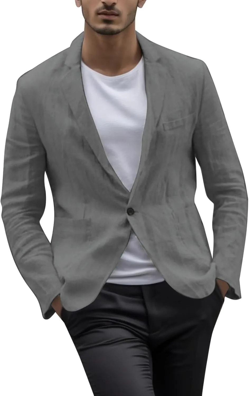 2023 Mens Linen Suit Jacket Slim Stylish Blazer Dinner Party Prom Wedding Tuxedo Jacket Plus Size One Button Business Coat