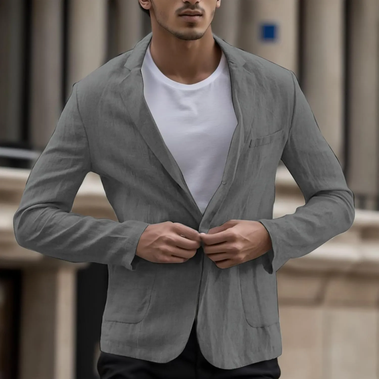 2023 Mens Linen Suit Jacket Slim Stylish Blazer Dinner Party Prom Wedding Tuxedo Jacket Plus Size One Button Business Coat