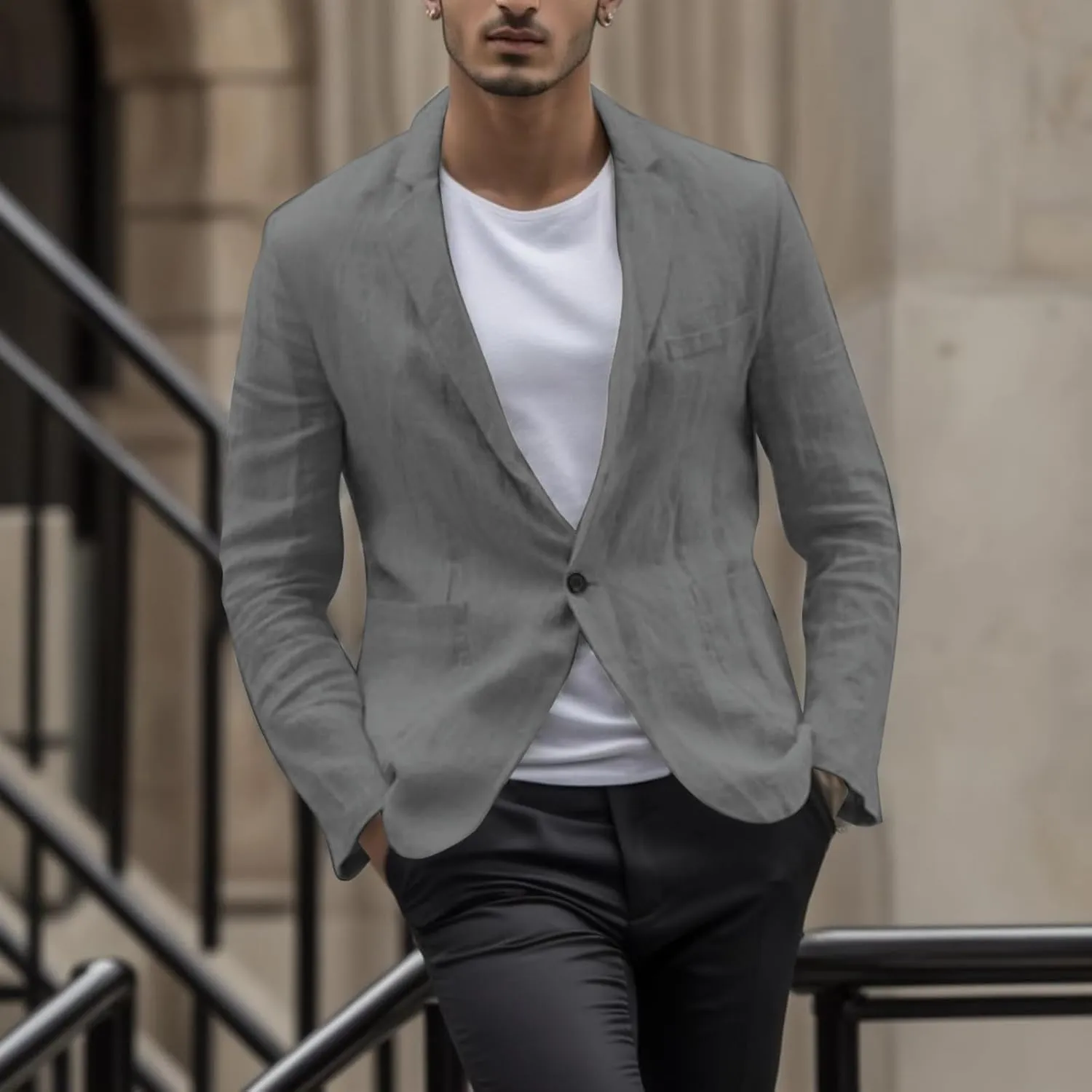 2023 Mens Linen Suit Jacket Slim Stylish Blazer Dinner Party Prom Wedding Tuxedo Jacket Plus Size One Button Business Coat