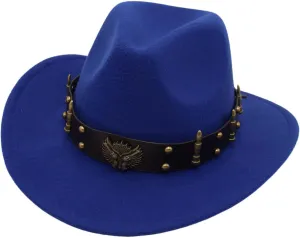 2025 Cowboy Hat Unisexy Western Classic Chain Curved Jazz Hat Felt Wide Brim Women Men Fedora Cowboy Hat