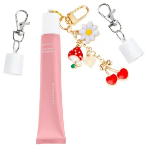 3 Pack Keychain Cap Compatible with Summer Fridays 0.5 oz Lip Balm, Portable Holder Cherry & Strawberries Charm Keychain Cap for Lip Balm