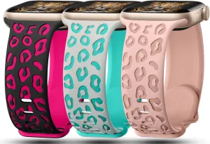 3 Pack Leopard Engraved Bands Compatible with Apple Watch Band 41mm 40mm 38mm 42mm 44mm 45mm 46mm 49mm Women, Soft Silicone Cheetah Embossed Sport Strap for iWatch Series 10 9 8 7 6 5 4 3 2 1 Ultra