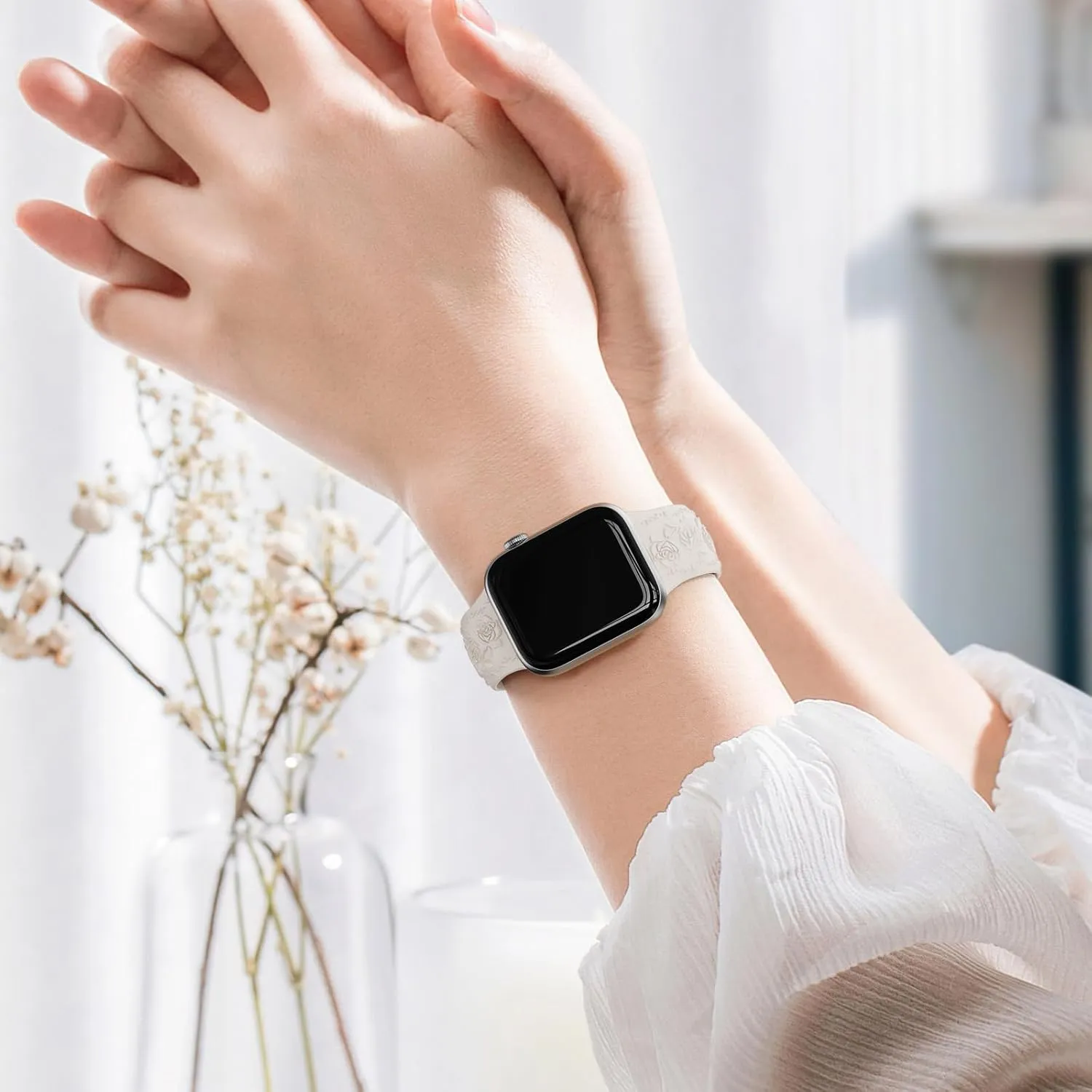 3 Packs Floral Engraved Bands Compatible with Apple Watch Band 40mm 41mm 38mm 42mm 44mm 45mm 46mm 49mm Women, Soft Silicone Cute Embossed Rose Apple Watch Band for iWatch Series 10 9 8 7 SE 6 5 4 3 2