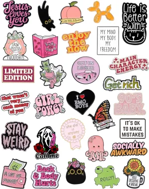 30 PCS Positive Enamel Pins Cute Enamel Pins Bulk Aesthetic Hat Pins for Backpacks, Funny Brooch Lapel Pin Set for Women Bags, Landyards, Shoes