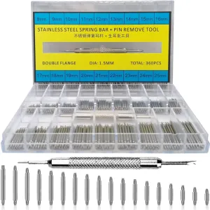 360Pcs (8-25mm) Watch Band Pins, Professional Watch Spring Bar   Bands Strap Link Pin Remover Tool, Suitable for Most Kinds of Stainless Steel Watch Pins for Watchmaker