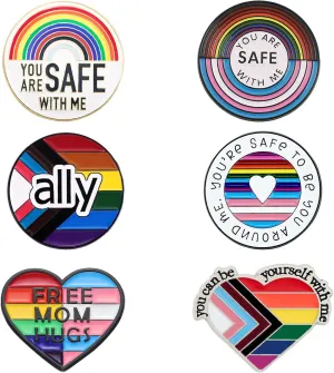 3/6PCS LGBTQ  Pride Pins Set Progress Pride Ally Pin Badges Flag Button Rainbow Enamel Brooch You're Safe with Me Can Be Yourself Free Mom Hugs LGBT Gay Lesbian Trans Accessories