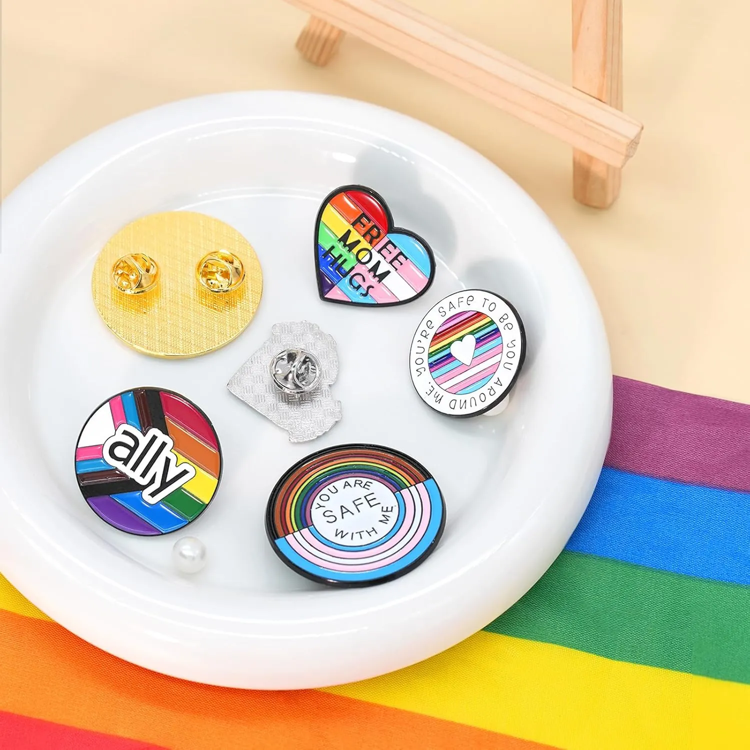 3/6PCS LGBTQ  Pride Pins Set Progress Pride Ally Pin Badges Flag Button Rainbow Enamel Brooch You're Safe with Me Can Be Yourself Free Mom Hugs LGBT Gay Lesbian Trans Accessories