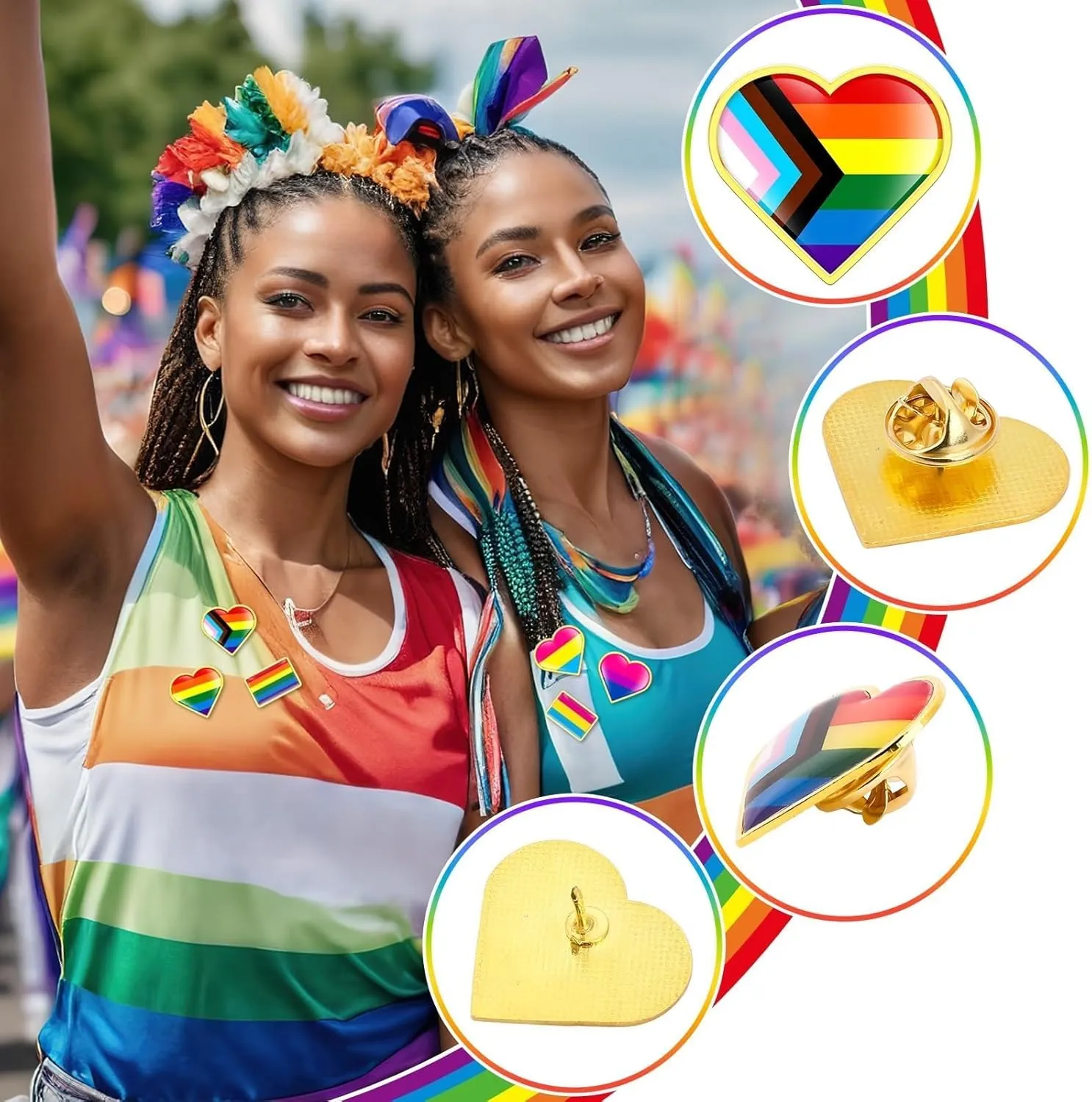 36Pcs Rainbow Enamel Pins Bulk Gay Pride Heart Flag Lapel Pins LGBT Badges Buttons Lesbian Gay Bisexual Transgender Brooch Pins for Pride Month Activities Accessories