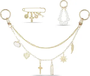 4-in-1 Bag Charms Set, Elegant Gold Purse Charms with Pearl Beads, Shell Pendant, and Safety Pin, Handbag Charm