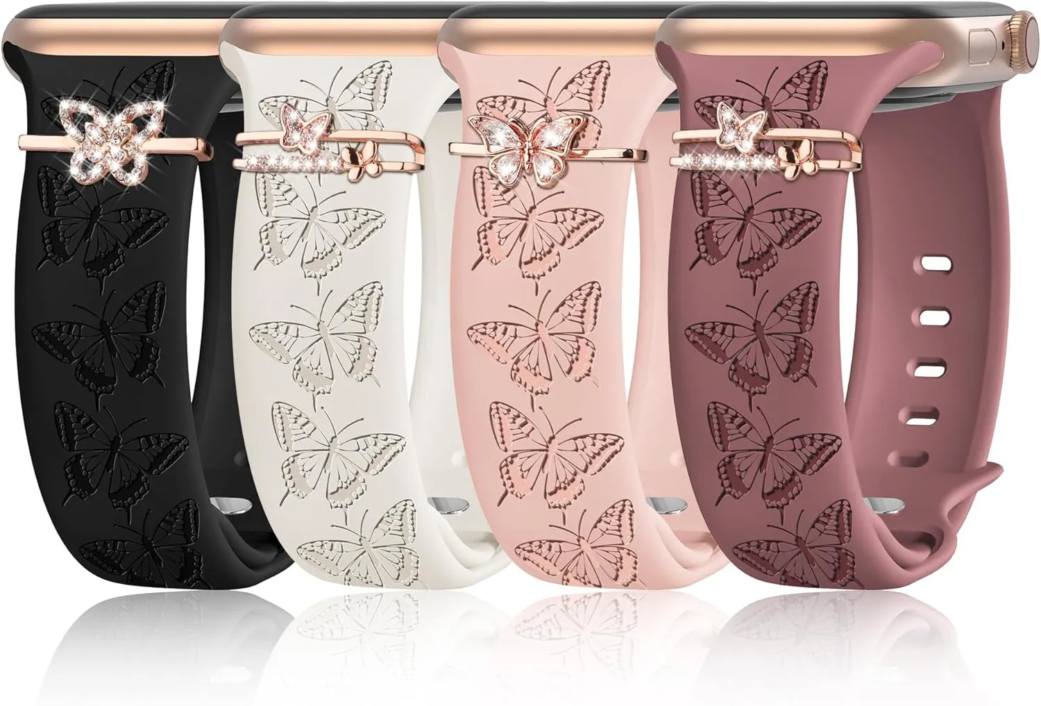 4 PACK Engraved Silicone Bands Compatible with Apple Watch Band 40mm 38mm 41mm 42mm 44mm 45mm 46mm 49mm Women Breathable Soft Cute Sport Replacement Strap for iWatch SE Series 10 9 8 7 6 5 4 3 2 1