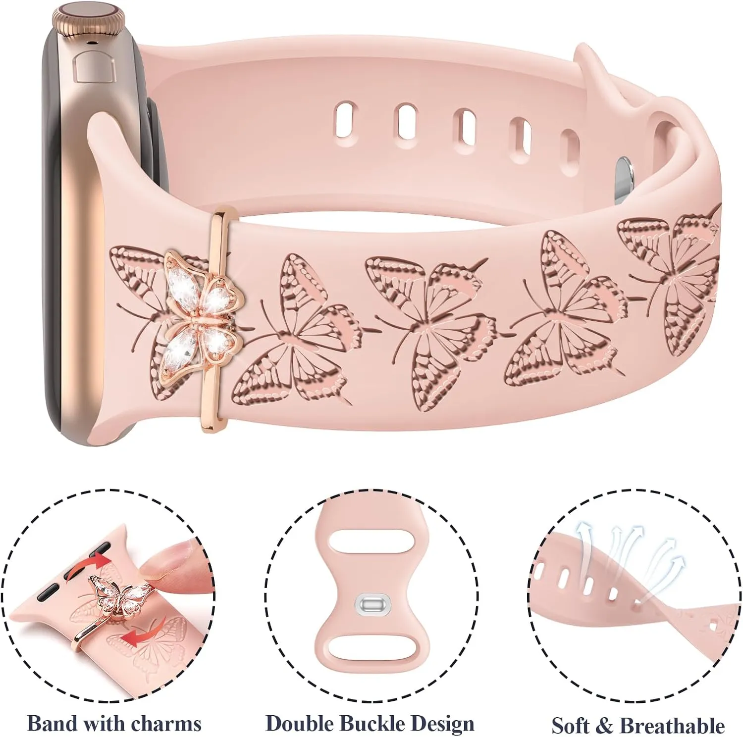 4 PACK Engraved Silicone Bands Compatible with Apple Watch Band 40mm 38mm 41mm 42mm 44mm 45mm 46mm 49mm Women Breathable Soft Cute Sport Replacement Strap for iWatch SE Series 10 9 8 7 6 5 4 3 2 1