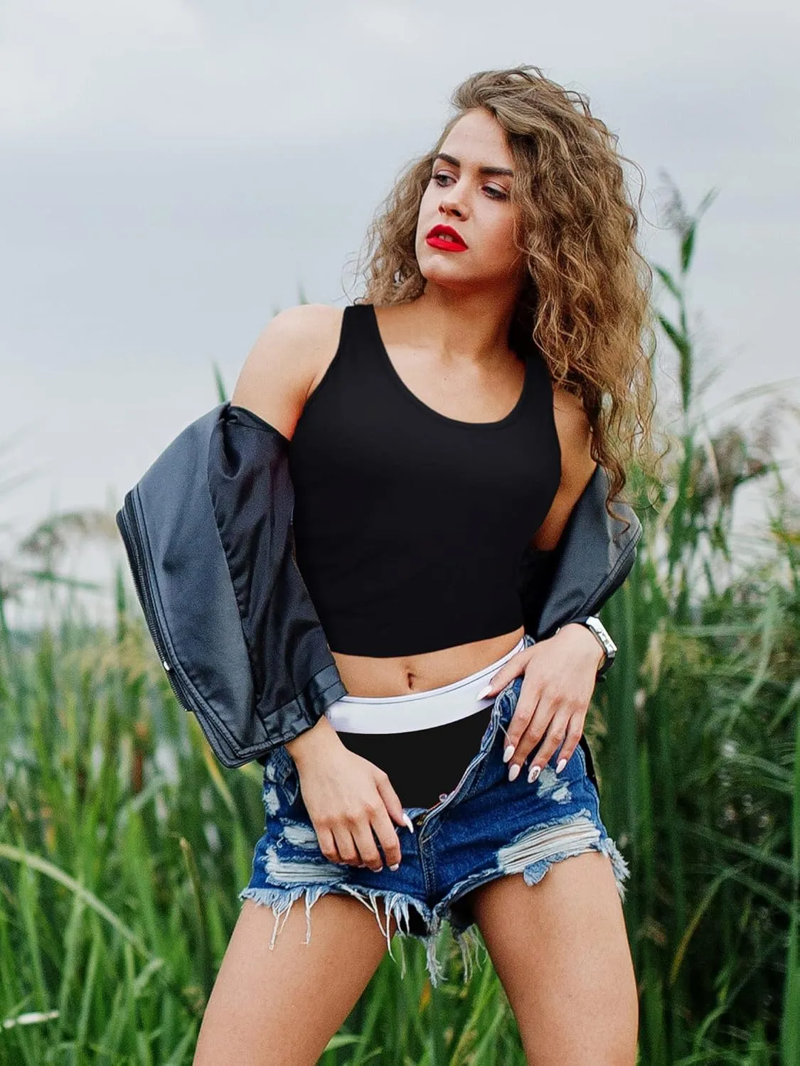 4 Pieces Women Basic Crop Tank Top Short Sleeveless Sports Crop Top