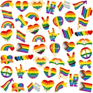 48 Pcs Rainbow Pride Pins Bulk  LGBT Enamel Lapel Pins Set with Heart, Flag, and Balloon Designs  Gay Pride Brooch Pins for Clothes Bags Hats and Gifts, 24 Styles