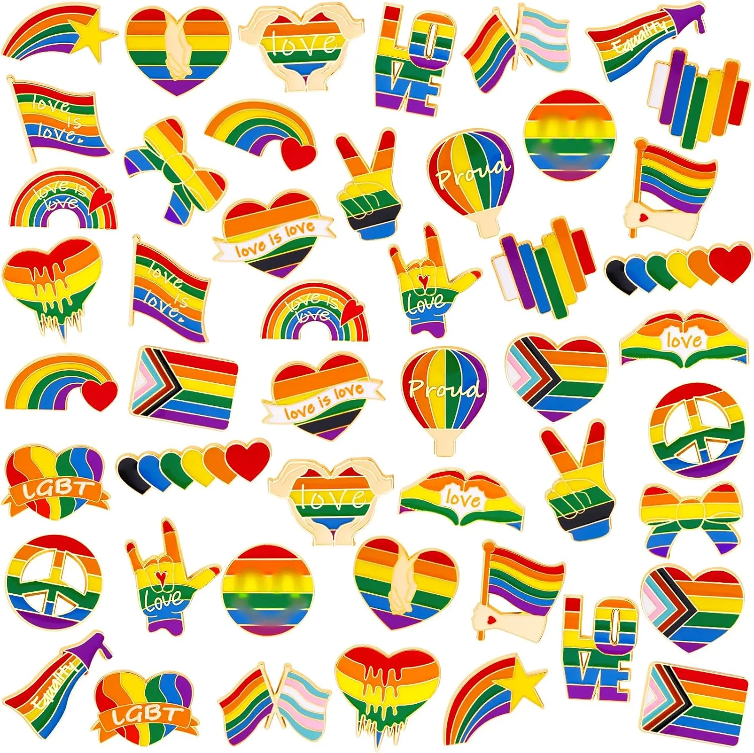 48 Pcs Rainbow Pride Pins Bulk  LGBT Enamel Lapel Pins Set with Heart, Flag, and Balloon Designs  Gay Pride Brooch Pins for Clothes Bags Hats and Gifts, 24 Styles
