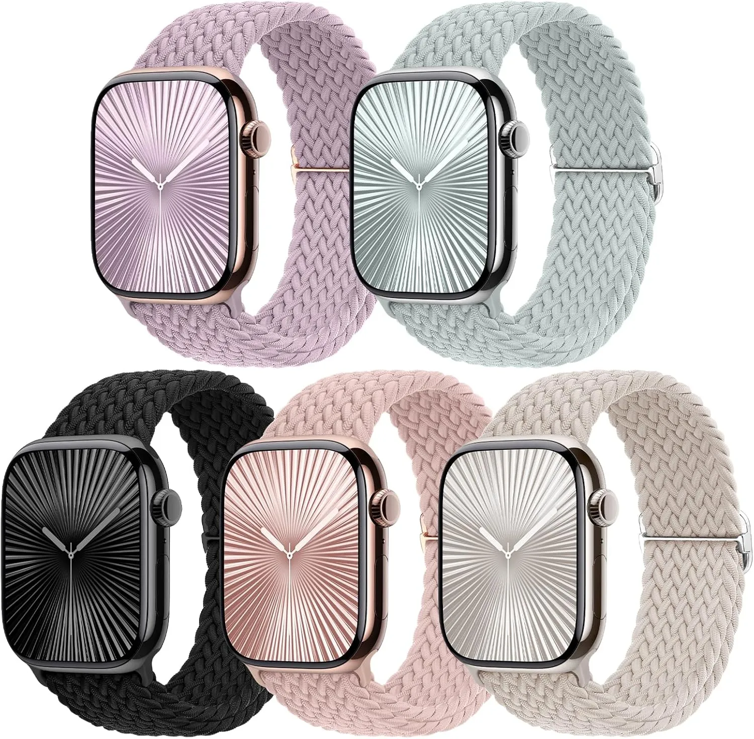 5 Pack Braided Stretchy Bands Compatible with Apple Watch Bands Women Men 38mm 40mm 41mm 42mm 44mm 45mm 46mm 49mm,Nylon Solo Loop Elastic Straps Cloth Wristbands for iWatch All Series 1-10 SE Ultra
