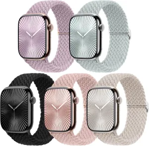 5 Pack Braided Stretchy Bands Compatible with Apple Watch Bands Women Men 38mm 40mm 41mm 42mm 44mm 45mm 46mm 49mm,Nylon Solo Loop Elastic Straps Cloth Wristbands for iWatch All Series 1-10 SE Ultra