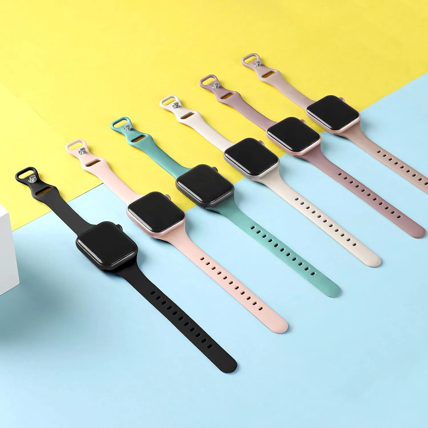 6 Pack Thin Slim Bands Compatible with Apple Watch 38mm 40mm 41mm 42mm 44mm 45mm 46mm 49mm Women Men, Replacement Soft Silicone Sport Strap for iWatch Series 10/9/8/7/6/5/4/3/2/1 Ultra SE