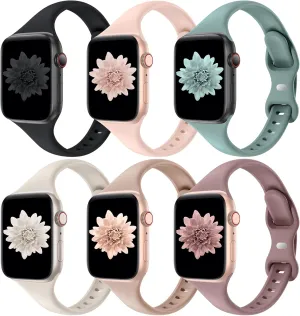 6 Pack Thin Slim Bands Compatible with Apple Watch 38mm 40mm 41mm 42mm 44mm 45mm 46mm 49mm Women Men, Replacement Soft Silicone Sport Strap for iWatch Series 10/9/8/7/6/5/4/3/2/1 Ultra SE