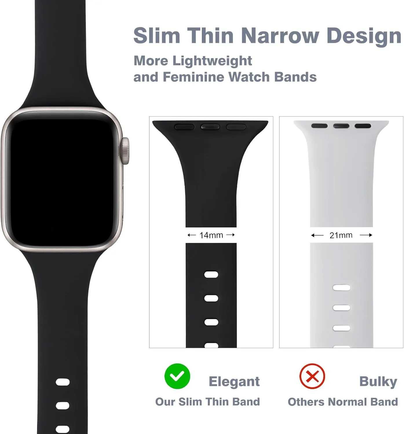 6 Pack Thin Slim Bands Compatible with Apple Watch 38mm 40mm 41mm 42mm 44mm 45mm 46mm 49mm Women Men, Replacement Soft Silicone Sport Strap for iWatch Series 10/9/8/7/6/5/4/3/2/1 Ultra SE