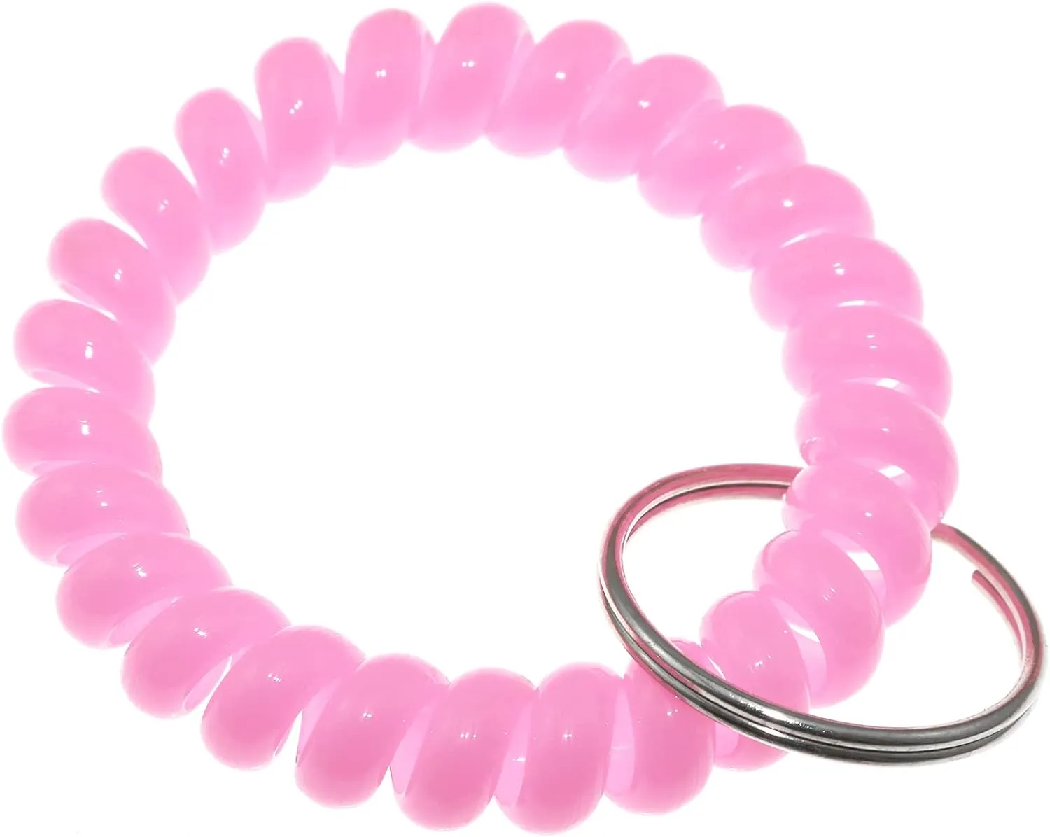 6PCS Spring Spiral Wrist Coil Key Chain, Plastic Spring Hand Ring Key Ring (Flat Wire), Wristband Key Ring, Pink