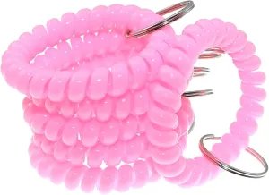 6PCS Spring Spiral Wrist Coil Key Chain, Plastic Spring Hand Ring Key Ring (Flat Wire), Wristband Key Ring, Pink