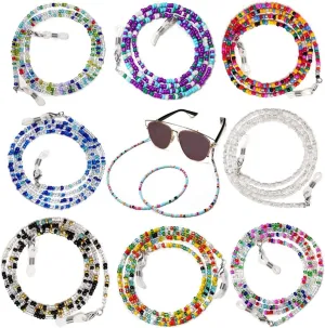 8 Pcs Beaded Eyeglass Chains for Women & Girls, Multifunction Colorful Mask Glasses Lanyard Sunglass Holder Strap Around Neck,Bead Holders Face Mask Chains Clamp Necklace Strap with Eyeglass Loop