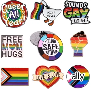 9 Pcs Pride Pins Bulk, You Are Safe With Me Gay Pride Month Enamel Pins Ally Rainbow Flag Lapel Brooch Pin LGBT Decoration Accossories for Backpacks Bags Lanyard Lesbian Trans Queer LGBTQ