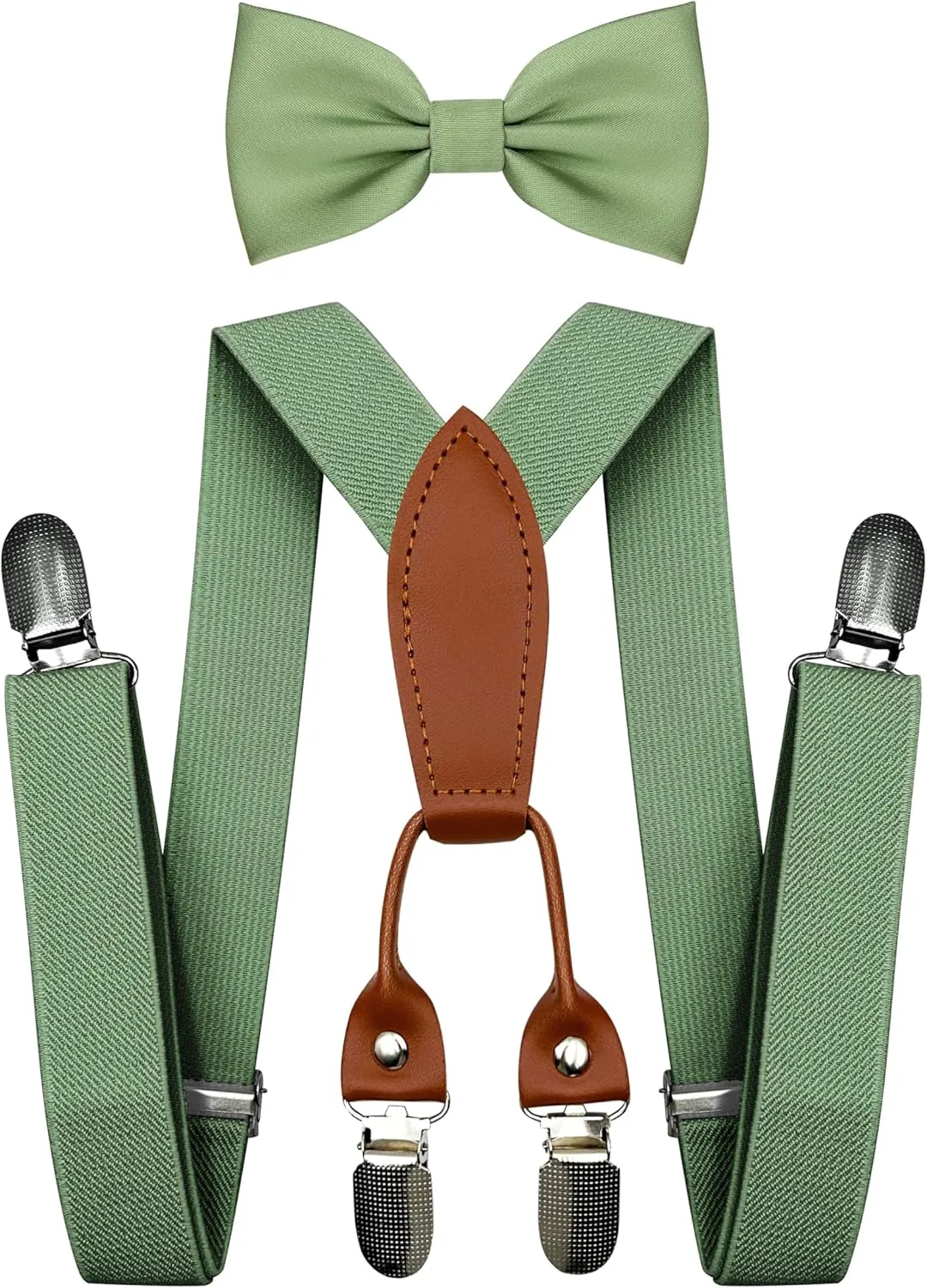 Adjustable Baby Boy Suspenders and Pre-tied Bow Tie, Kids Bowtie and Suspenders with 4 Strong Metal Clips
