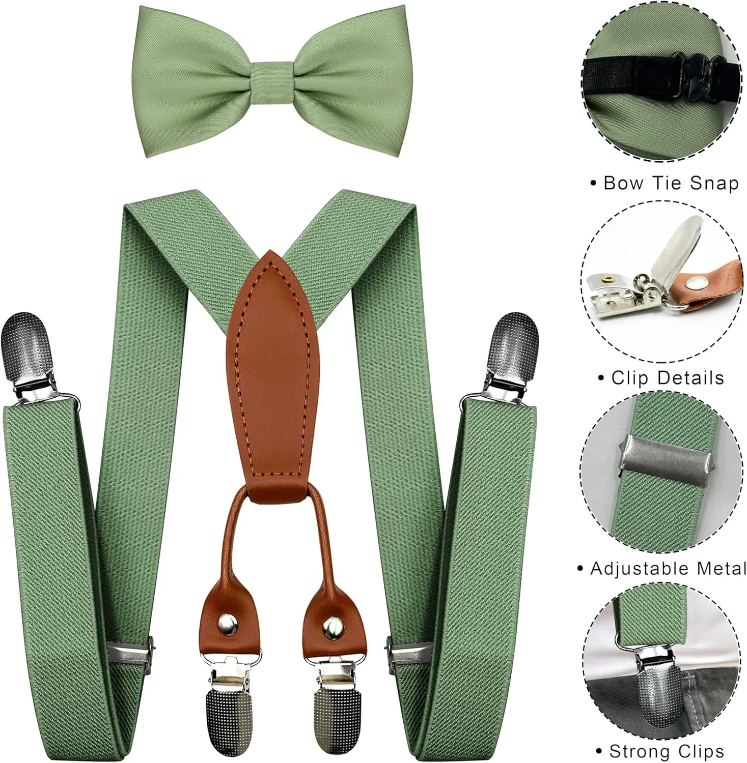 Adjustable Baby Boy Suspenders and Pre-tied Bow Tie, Kids Bowtie and Suspenders with 4 Strong Metal Clips