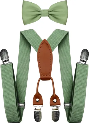 Adjustable Baby Boy Suspenders and Pre-tied Bow Tie, Kids Bowtie and Suspenders with 4 Strong Metal Clips