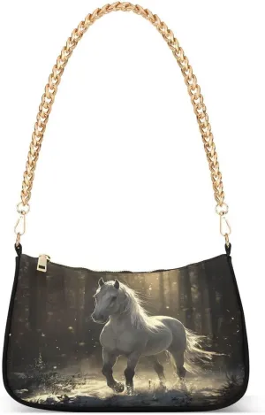ALAZA Cute Horse Tree Chian Shoulder Bag Handbags Tote Mini Clutch Purse Hobo Bag with Zipper Closure for Women