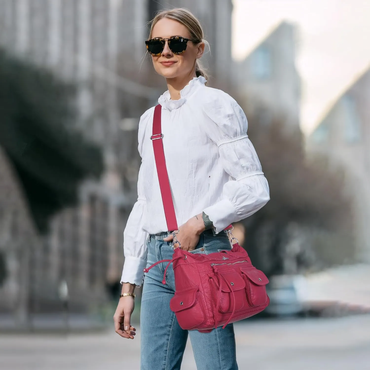 Angel Kiss Handbags for Women Soft Vegan Leather Purses Multiple Pockets Shoulder Bags Ladies Roomy Zippers Tote Bag