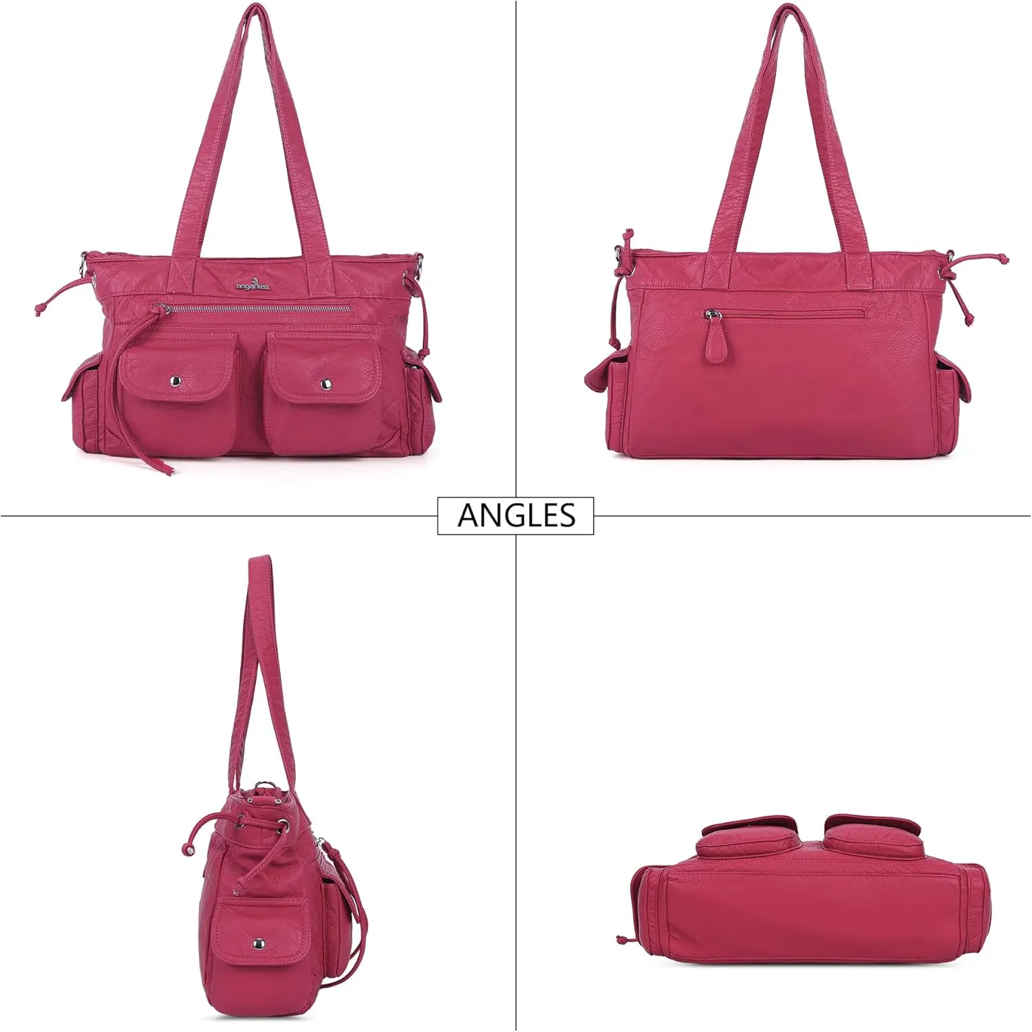 Angel Kiss Handbags for Women Soft Vegan Leather Purses Multiple Pockets Shoulder Bags Ladies Roomy Zippers Tote Bag