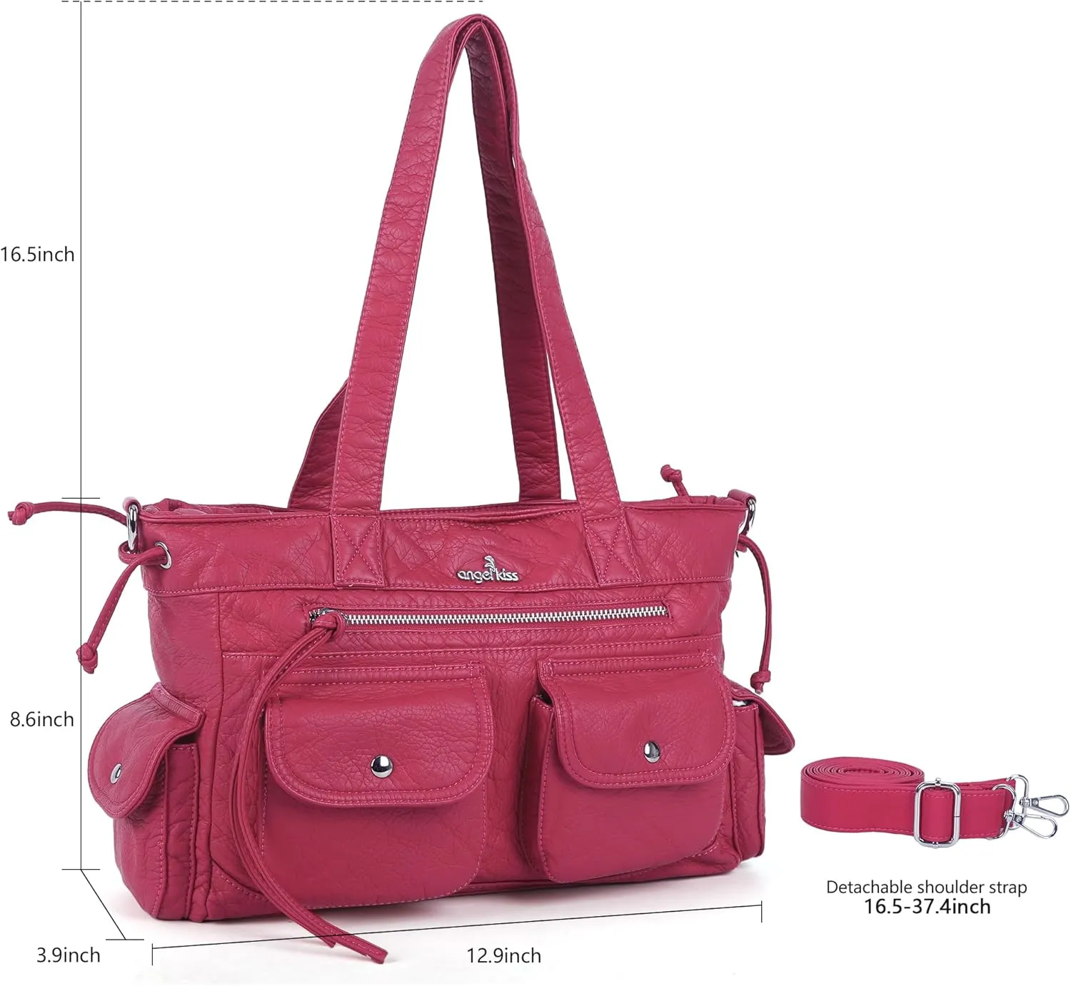 Angel Kiss Handbags for Women Soft Vegan Leather Purses Multiple Pockets Shoulder Bags Ladies Roomy Zippers Tote Bag