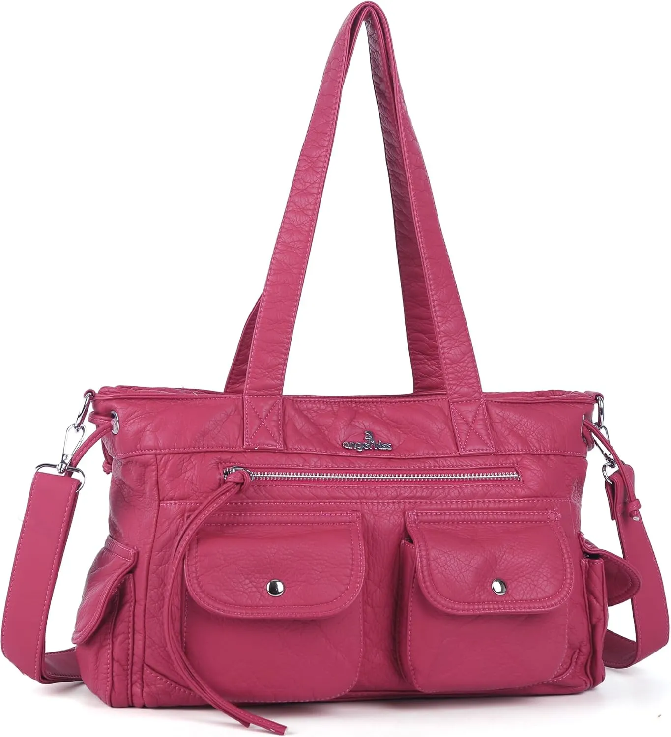Angel Kiss Handbags for Women Soft Vegan Leather Purses Multiple Pockets Shoulder Bags Ladies Roomy Zippers Tote Bag