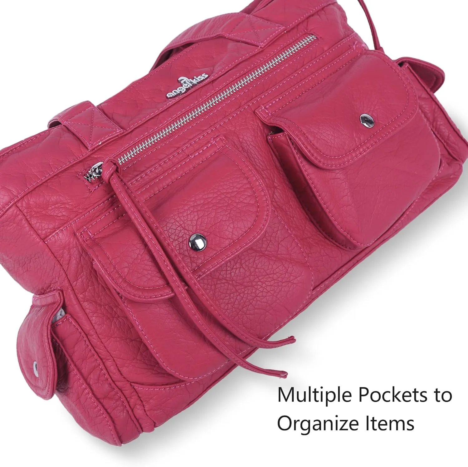 Angel Kiss Handbags for Women Soft Vegan Leather Purses Multiple Pockets Shoulder Bags Ladies Roomy Zippers Tote Bag