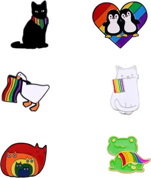 Animal Pride Pins 6pcs Cute Rainbow LGBTQ Pins Duck Cat Brooch for Backpack Clothes