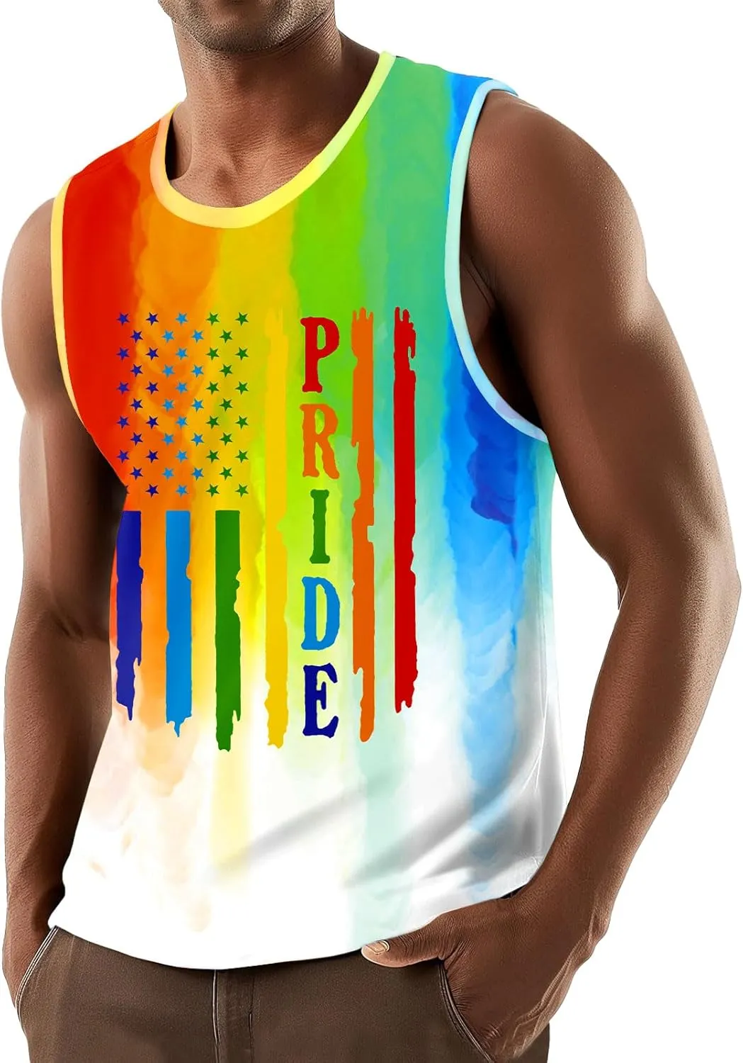 AOBUTE Mens LGBT Rainbow Flag Tank Top Gay Pride Sleeveless Tee Shirts