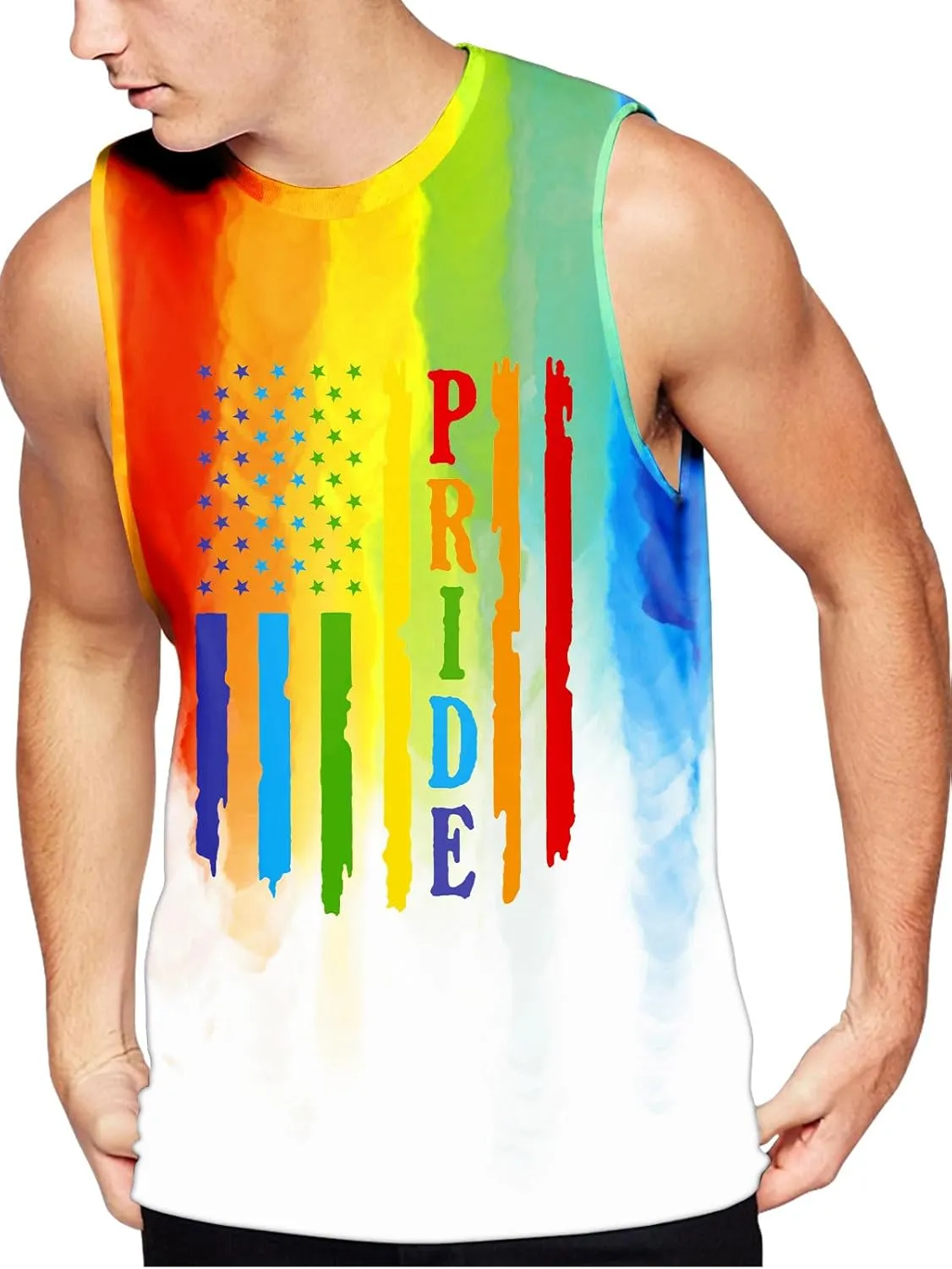 AOBUTE Mens LGBT Rainbow Flag Tank Top Gay Pride Sleeveless Tee Shirts