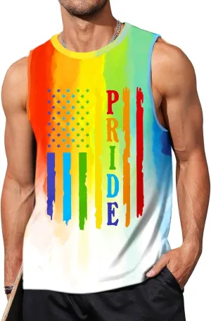 AOBUTE Mens LGBT Rainbow Flag Tank Top Gay Pride Sleeveless Tee Shirts