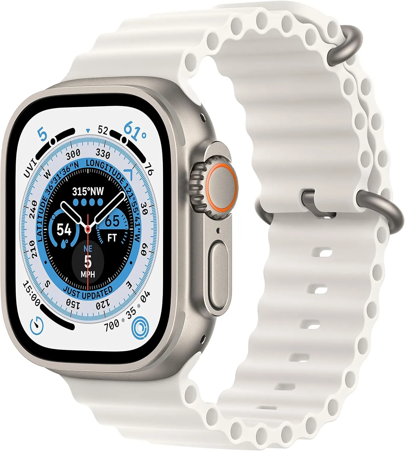 Apple Watch Ultra [GPS   Cellular 49mm] Titanium Case with White Ocean Band, One Size (Renewed)