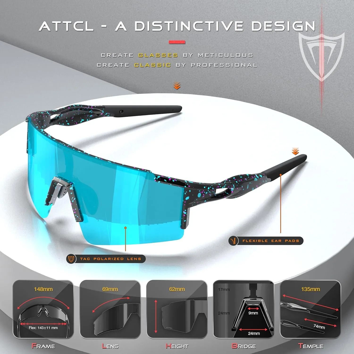 ATTCL Luxury Cycling Sunglasses for Men Women Sports Glasses,UV 400 Protection for Cycling, Skiing, Driving